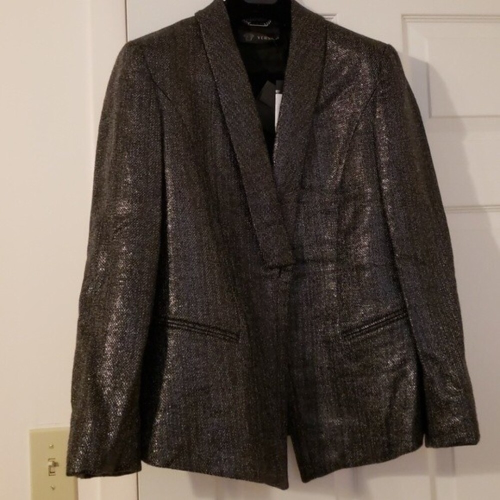 Versace Metallic Dark Gray Blazer Size 42 Cotton Wool Chic Feminine Luxury NWT